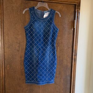 Chic Blue Diamond Pattern Mini Dress